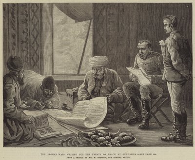 La Guerra Afgana, redactando el Tratado de Paz en Gundamuk de William Crimea Simpson